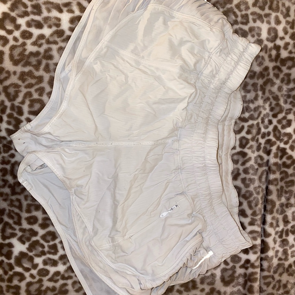 Lululemon white running shorts with side ruffle